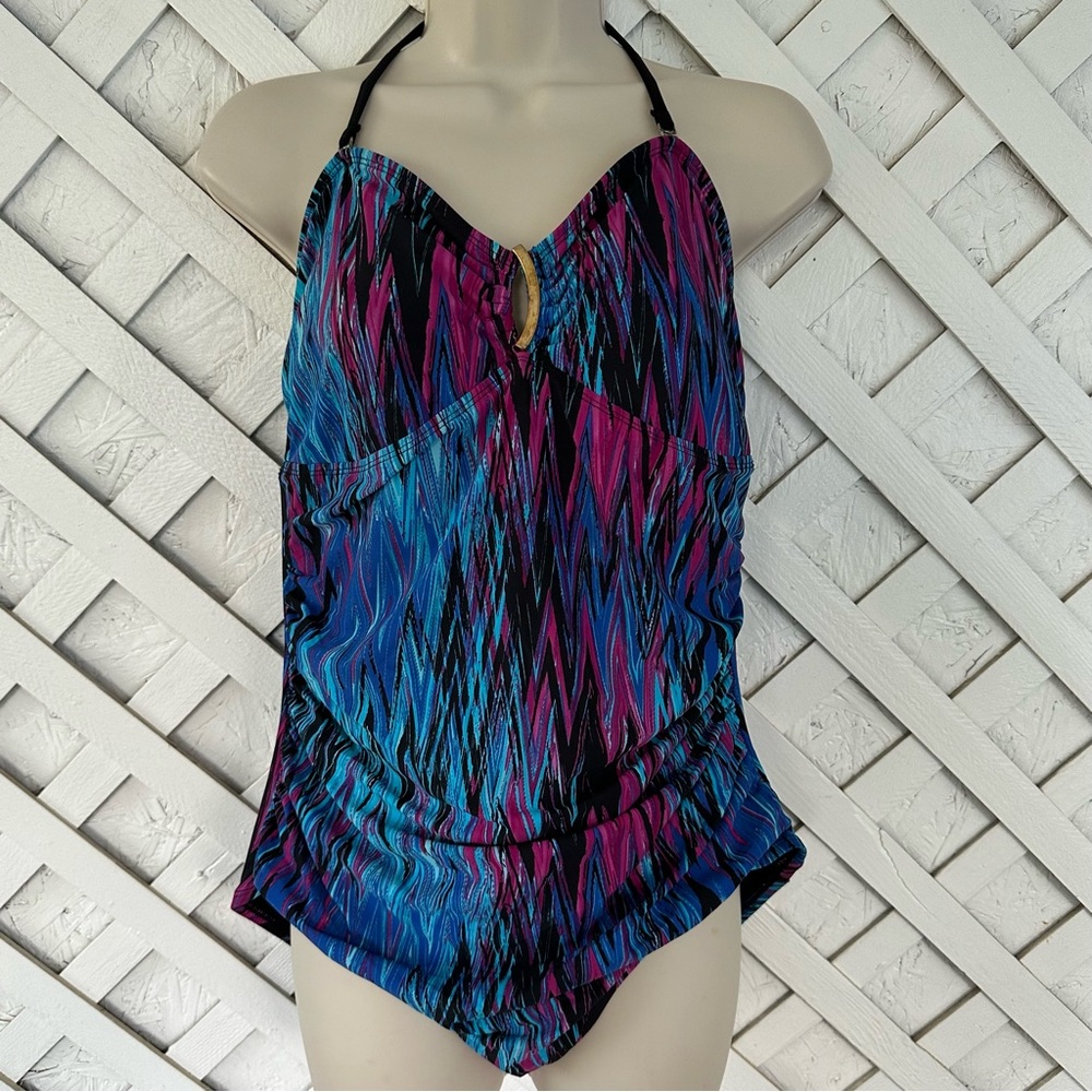 Spanx Wavelength Slimming Bandeau One Piece Swimsuit Strapless/Halter Sz16